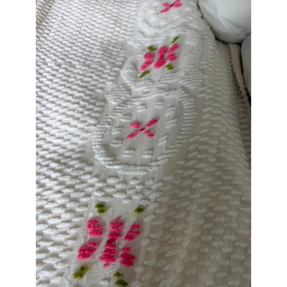 Vintage Pink Floral Chenille Bedspread